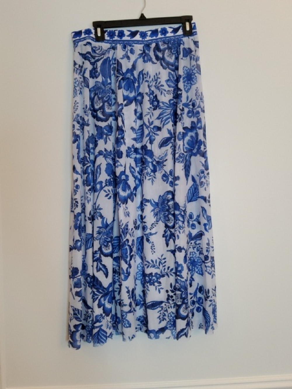 BloomChic Blue and White Floral Maxi Skirt Mesh Swimsuit Cover Up